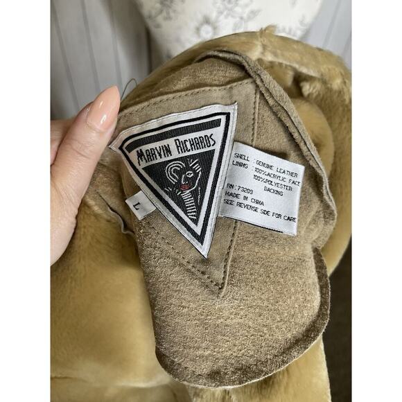 Marvin Richard’s Suede Leather Faux Fur Trim Tan Coat Size Large Y2K Vintage - Picture 7 of 11